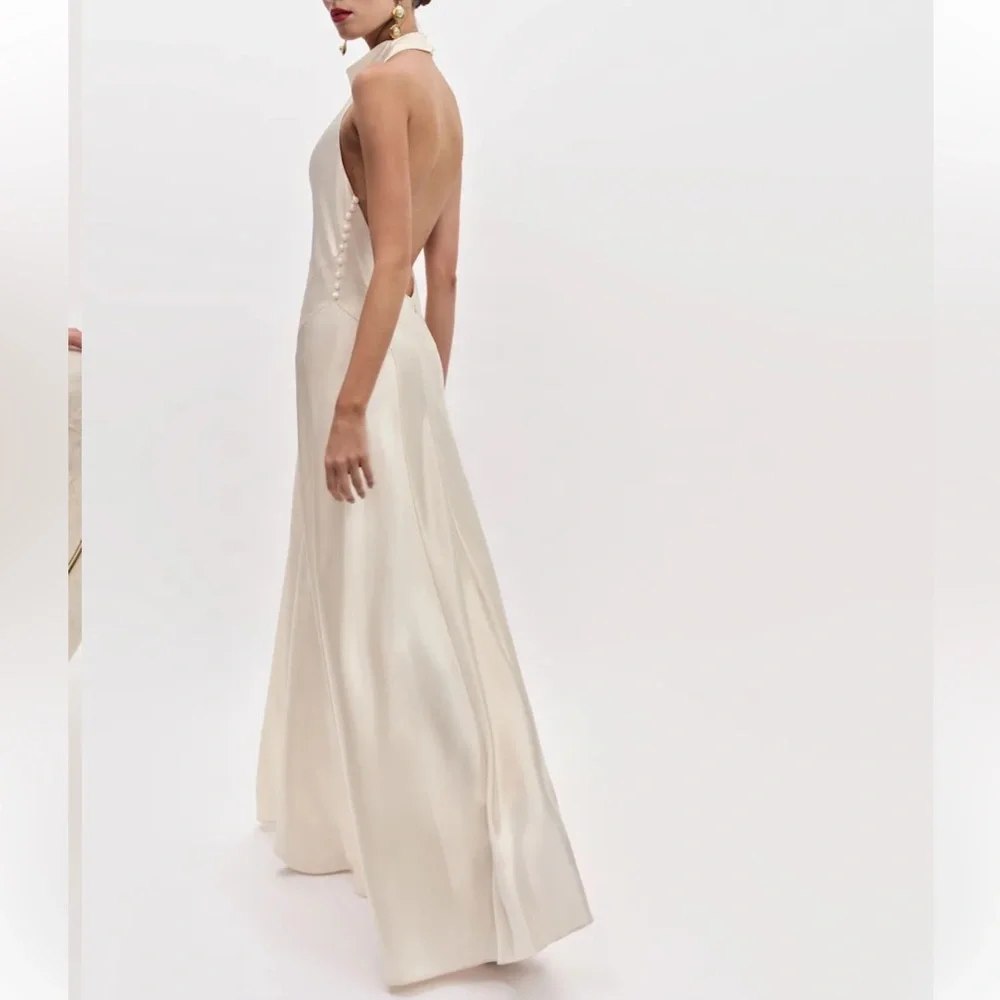 Reformation Roy Ivory Halter-Back Maxi Gown - Picture 2 of 9